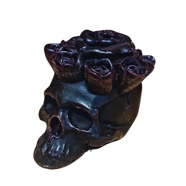 Exquisite Long Burn Flower Skull Candle - 7.5cm x 7.5cm