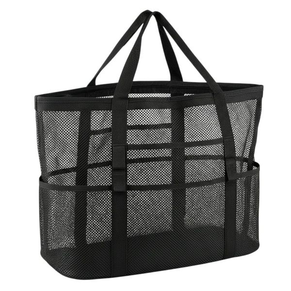 WaveCarry Large Family Travel Organizer Mesh Beach Tote Bag Black