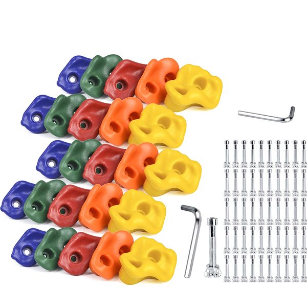 25 Pieces DIY Kids Rock Climbing Wall Holds Grips - with Wood Screws
