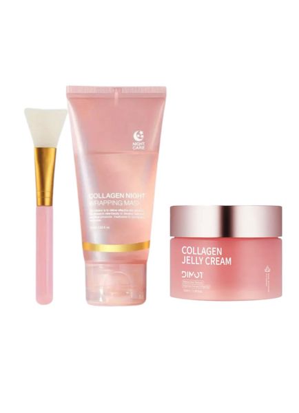 Collagen Night Skincare Set - Collagen Mask &amp; Collagen Jelly Cream &amp; Brush