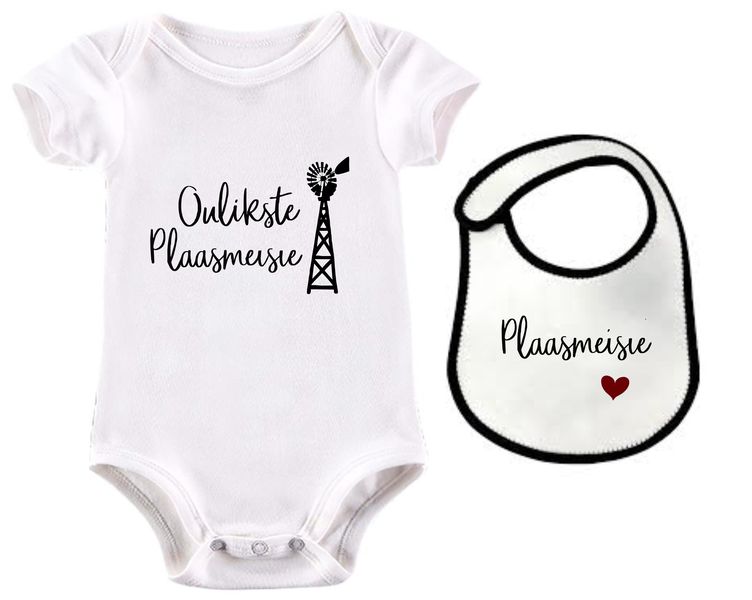 Oulikste Plaasmeisie Afrikaans baby grow &amp; bib combo