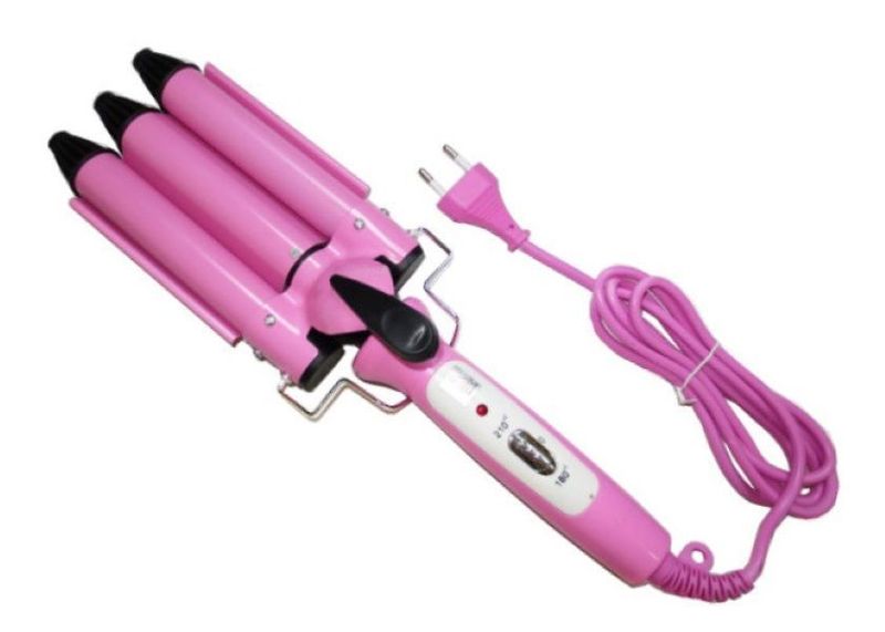 Pink Hair Curling Iron 3 Barrel Ceramic Wand Curler