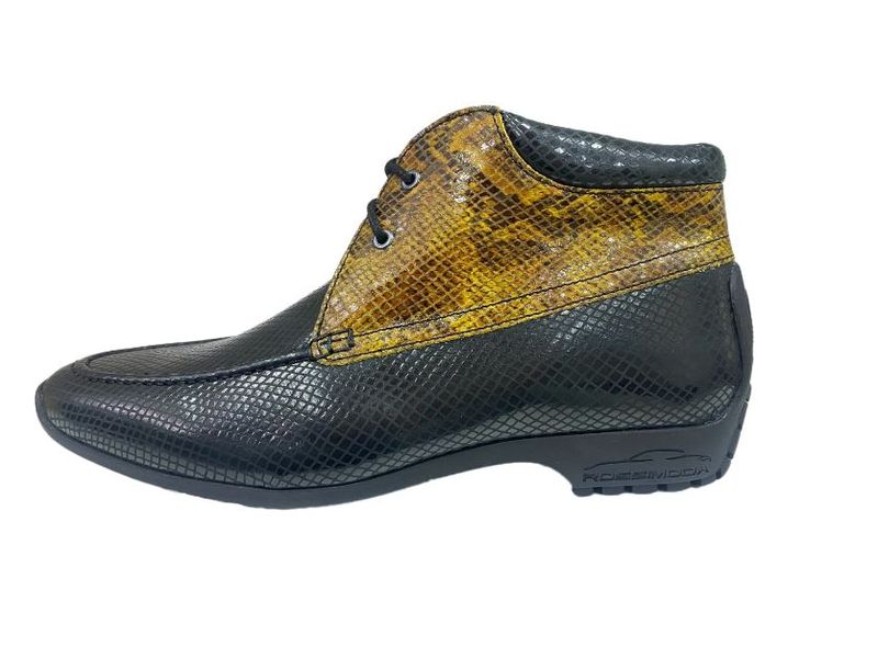 Rossimoda - RM Black and Gold Snake Mens Lace Up Ankle Boots