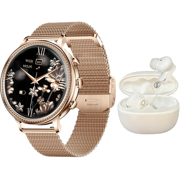 Golden Perfect Women's Smartwatch &amp; Earbuds Set - Stylish Tech Gift