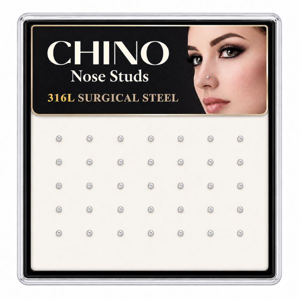 40 Gold Nose Studs 2mm Dainty Bone Style Available In Clear Or Multi Colour