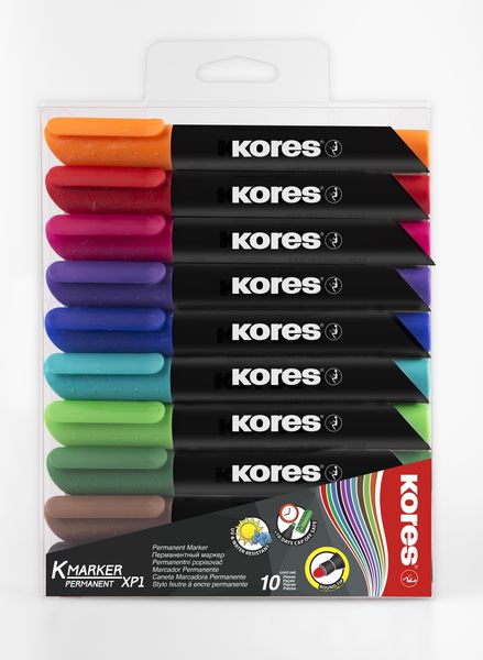 Kores K-Marker Permanent Marker, Assorted Colours, Wallet of 10
