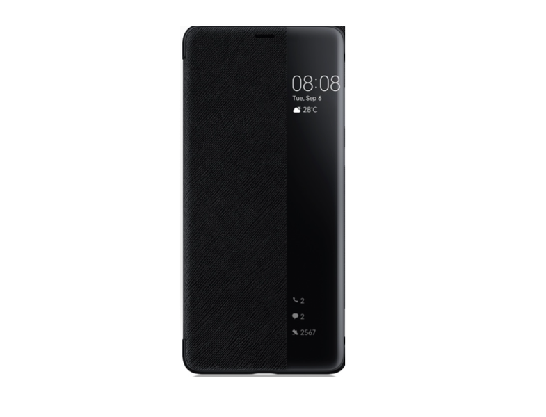 Genuine Leather Side-Window Case Compatible with Huawei Mate 50 Pro - Black