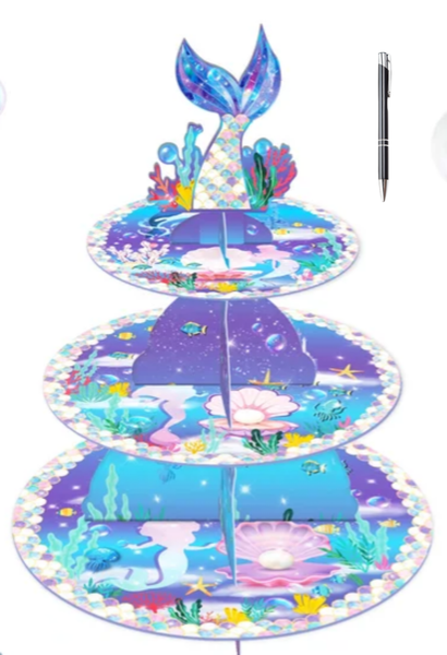 Kids Party Mermaid Cupcake Stand with Added Pen