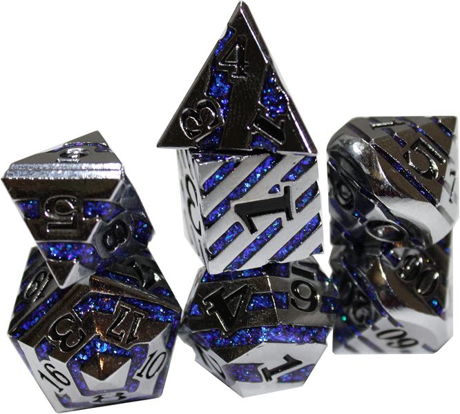 7 Piece Glitter Stripe Metal Dice Set for Dungeons &amp; Dragons RPG