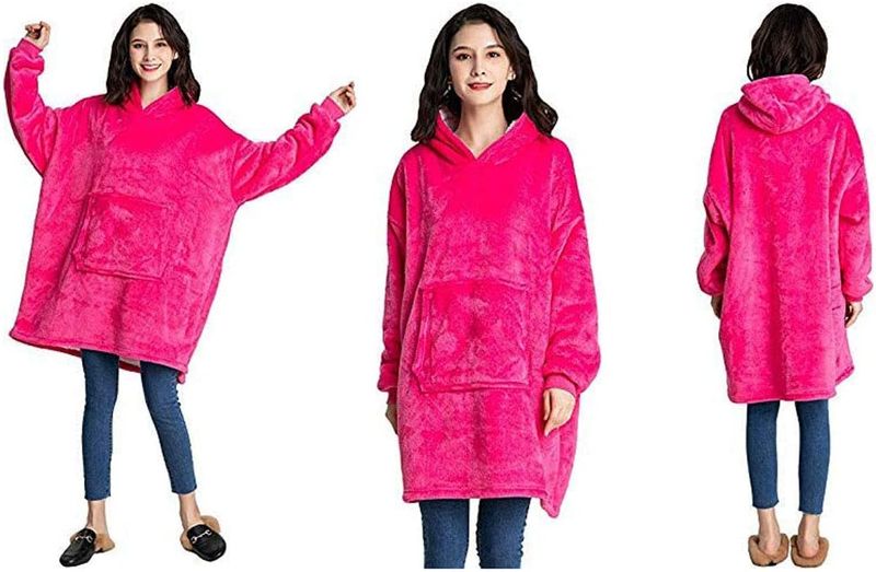 Hoodie Ultra Plush Blanket, One Size - Dark Pink