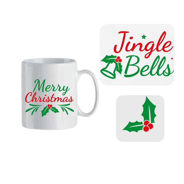 Merry Christmas Mug, Coaster and Mousepad - Christmas Theme