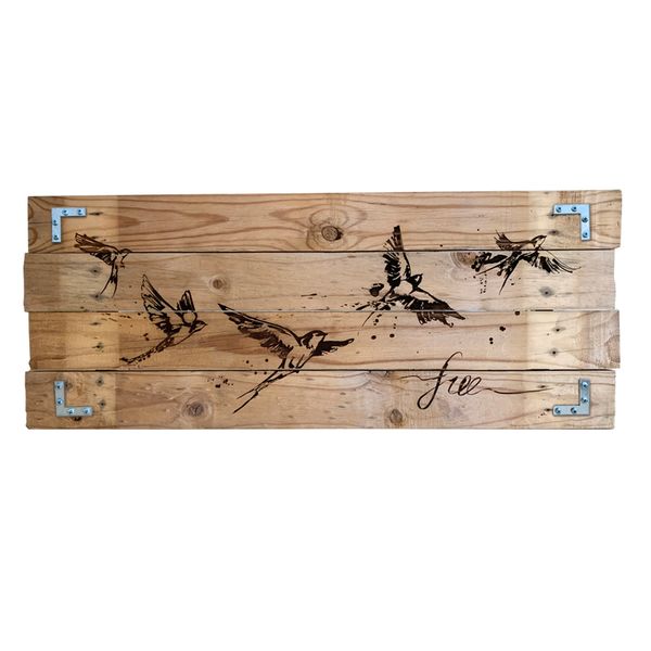 Unique Wall Art - Reclaimed Wood Engraved With Swallows