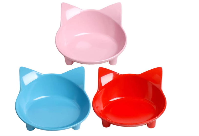 3PC Pet Bowl Set Non-Slip Shallow Food-Grade Whisker Relief Dog Cat
