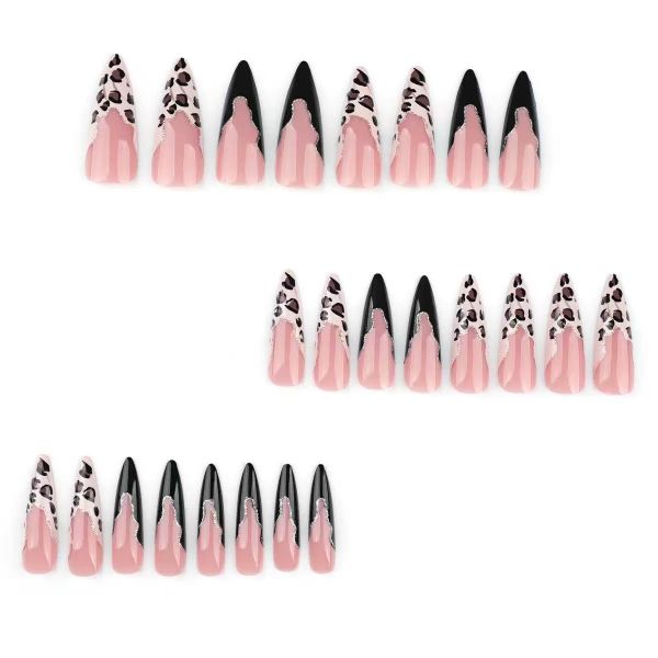 Long Press On Nails Almond Fake Nails With Leopard Print Design