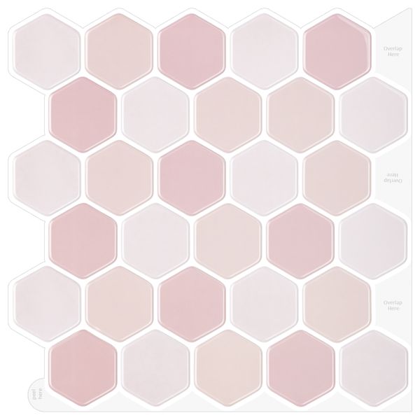 10 Sheet 3D GEL Mosaic Tile Peel and Stick Wallpaper1.3mmHexagon Rose Pink