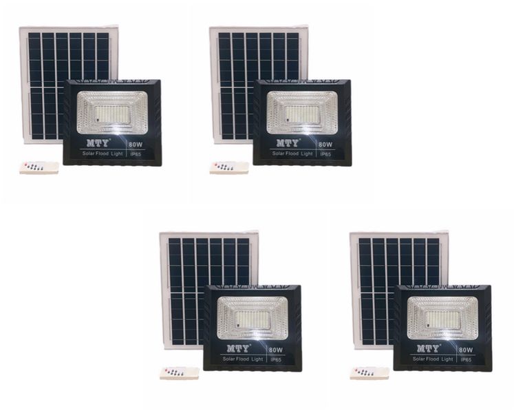 80W LED Remote Control Solar Flood Light- 4 Pack
