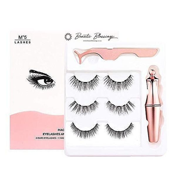 3 Pair Reusable Magnetic Eyelash with Applicator &amp; Liner