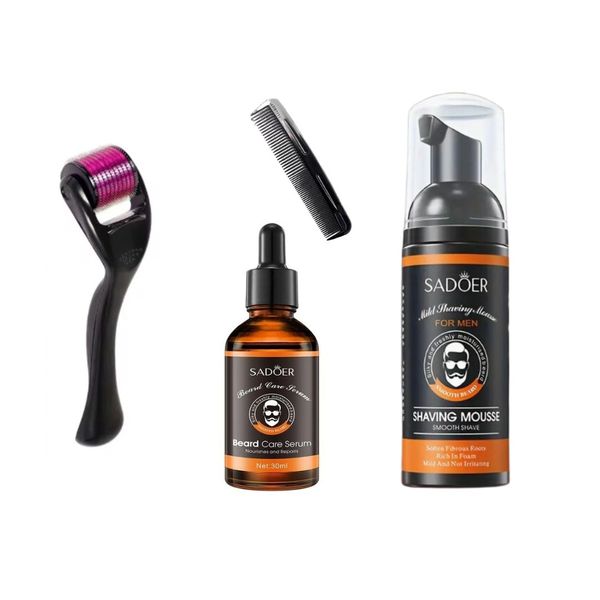 Beard Care kit -Sadoer Serum, Shaving Mousse, Derma Roller &amp; Pocket Comb