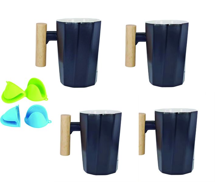 Ceramic Coffee or Tea Mug With Wooden Handle Home Decor Modern Mug - 380ml