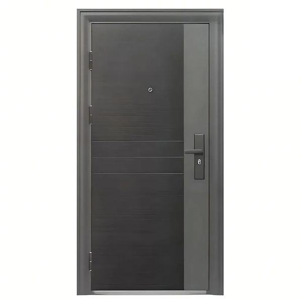 Steel Security Door - ZY0001 (Grey Wood Grain, 13-Point Locking System)
