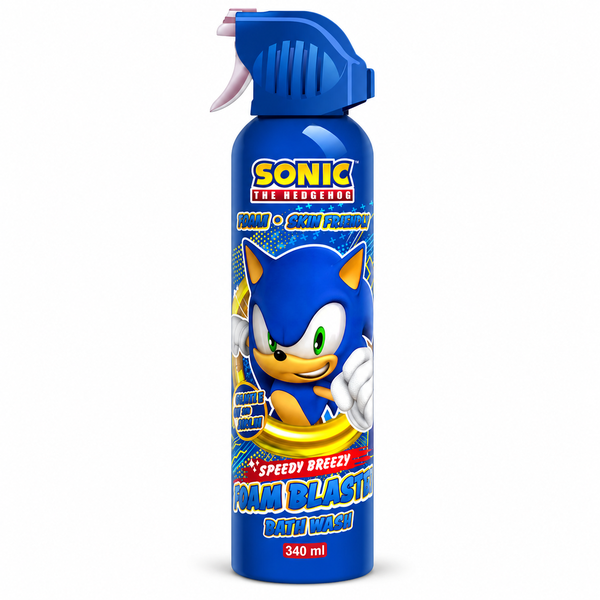 SONIC THE HEDGEHOG Kids Bath Foam Spray Blaster Toy Wash 340ml Fun Play Kid