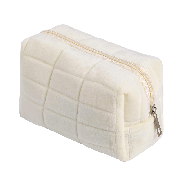 High Quality Minimalist Checkered Pattern Makeup Bag - White