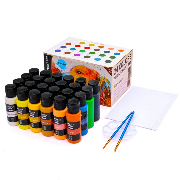 Aon-Art 24 Colours Acrylic Paint Set with Brushes and Canvas