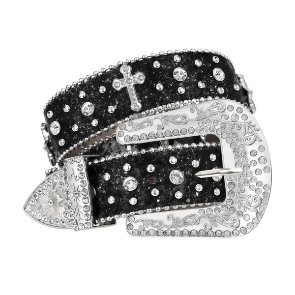 Kingdushi Rhinestone Sequin Studded Belt For Men Women, Western Cowboy