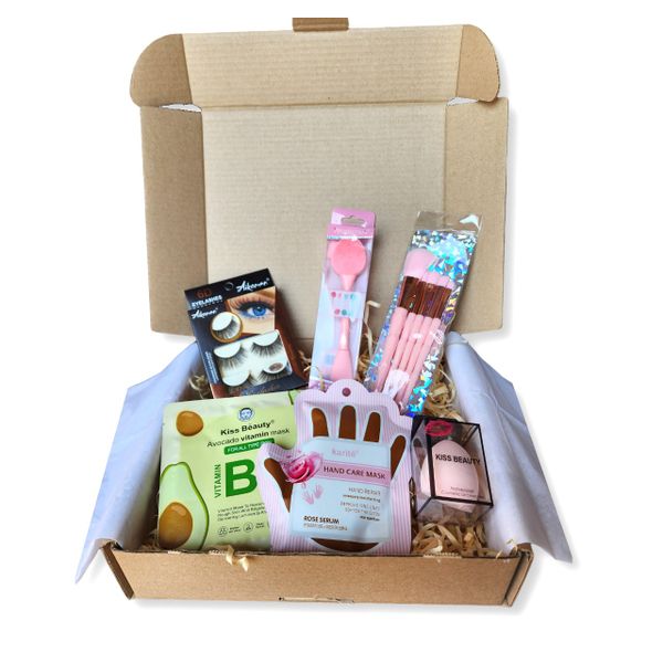 6 in 1 Makeup Gift Box Set - Brushes, Masks, Beauty Blender, Eyelashes Set