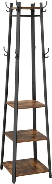 Coat Rack with 3 Shelves Stand with Hooks for Bags