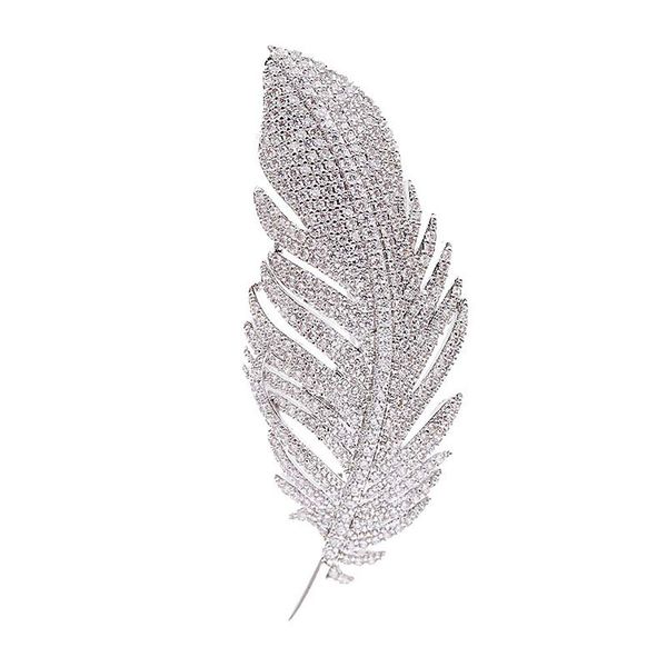 Rhinestone Feather Brooch | Crystal Leaf Elegant Jewelry
