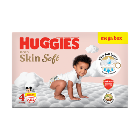 Huggies Gold Skin Soft - Size 4 (8-16kg) - 132 Nappies Mega Box