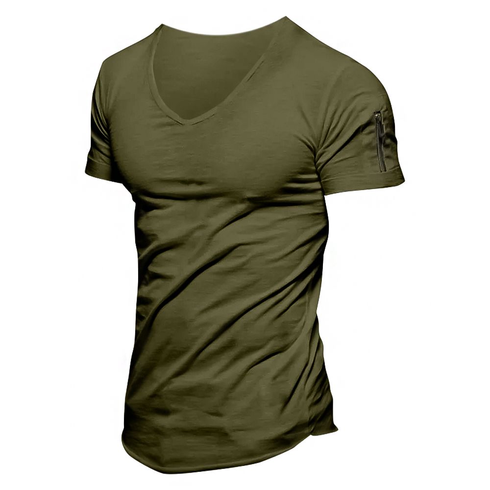 Mens Casual V Neck T Shirt Short Sleeve Arm Zipper Design | Shop Today ...