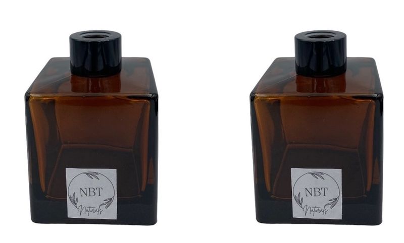 NBT Naturals -Amber Glass Square Diffuser Refill Bottle+Black Collar-200mls