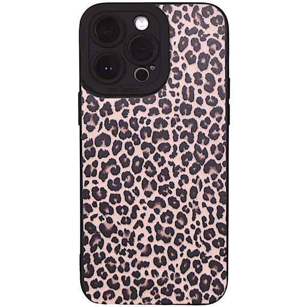 Brown Leopard Print Phone Case with Black Rim &amp; Pro Cam for iPhone 15 Pro