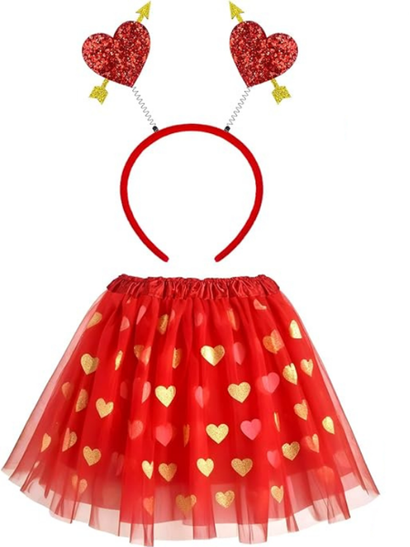 Girls Valentine's Tutu Dress &amp; Alice Band - Red &amp; Gold - 2 Piece