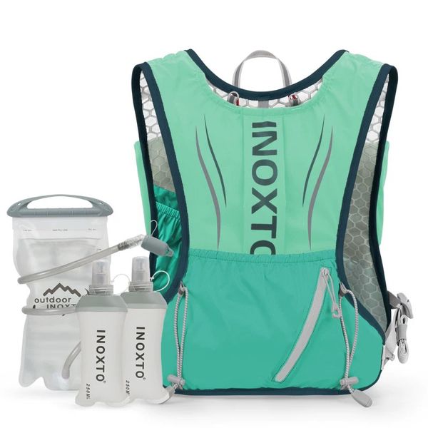 Waterproof 5L running Pack with1.5L Bladder and 2x250ml Soft Flasks Green