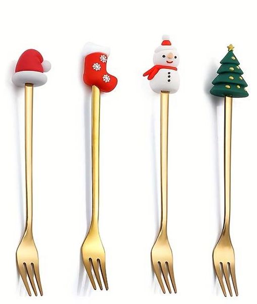 Gold Christmas Dessert Forks Set of 4