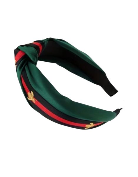 Luxury Bee Embroidered Knot Headband - Green