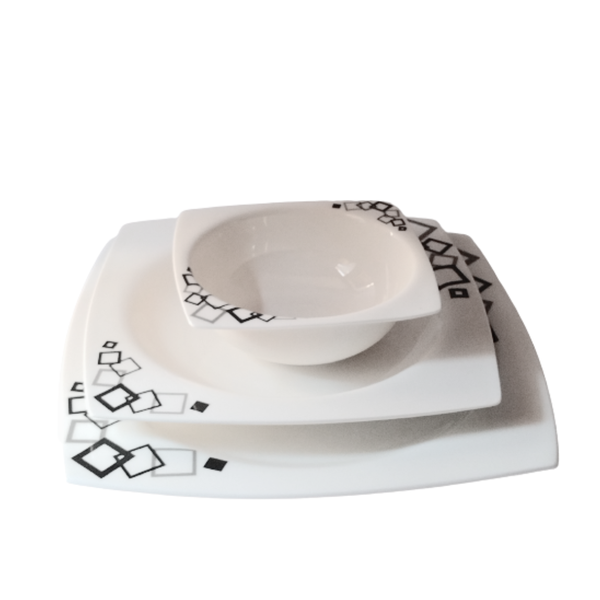 12 Pieces White Ceramic Dinnerware Set with shallow depth