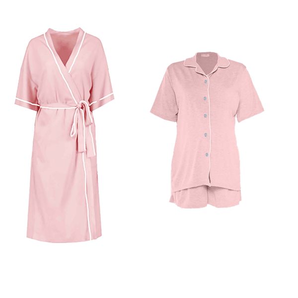 Hannah Grace Maternity Short Pink PJ &amp; Gown