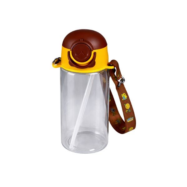 500ml Water Bottle with Straw and Carry Strap - Brown &amp; Yellow