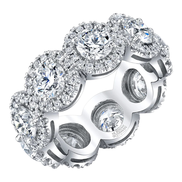 Halo Eternity Ring with Round Cut Sparkling Stones - Silver