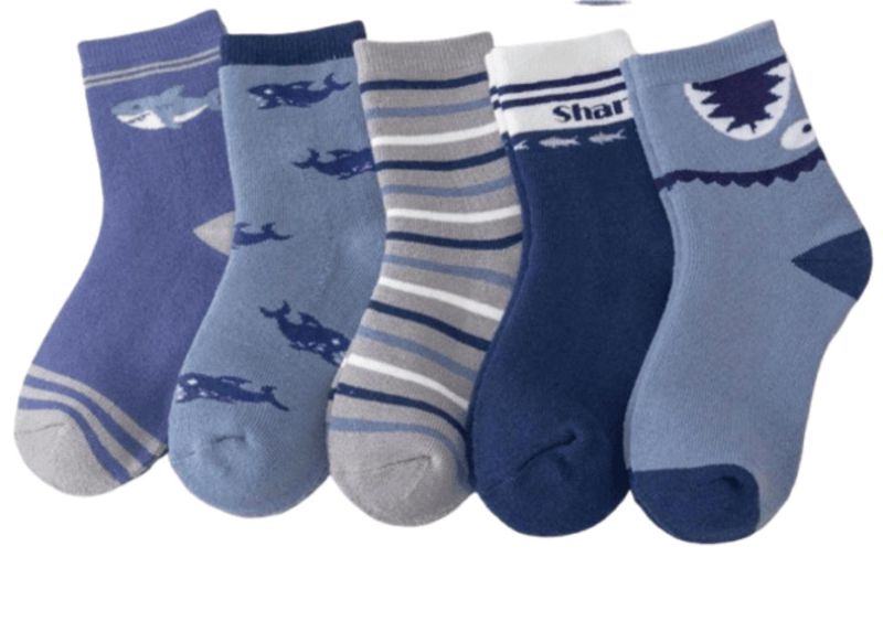 5 Pack Boys Cartoon Shark Winter Thick Terry Socks