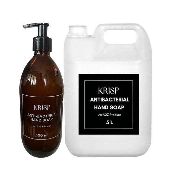 KRISP A2Z Antibacterial Hand Soap 5 L &amp; Amber Glass Bottle 500 ml