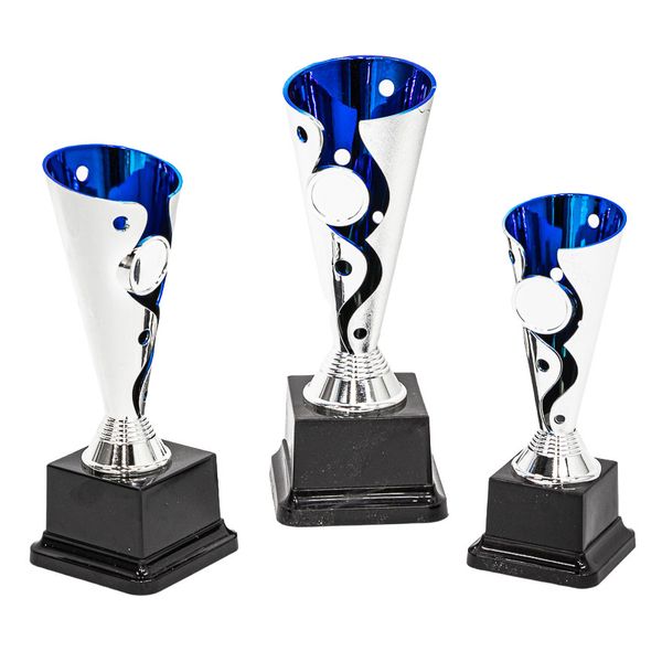 Silver &amp; Blue Conical Trophy on Plastic Base - Combo Set