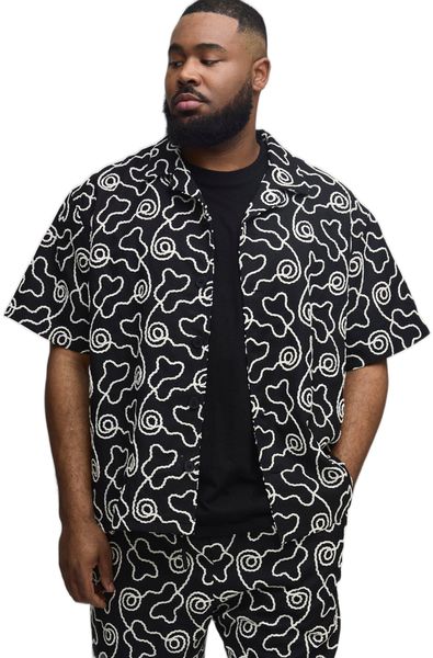 boohooMAN - Men's Plus All Over Embroidery Shirt - Black
