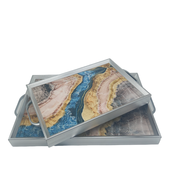 Set of Two Multicolour/Silver Decor Tray
