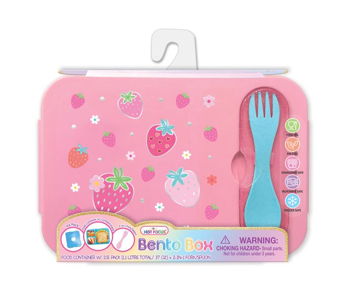 Hot Focus Strawberry Bento Box - Kids Food Container with Ice Pack &amp; Spork