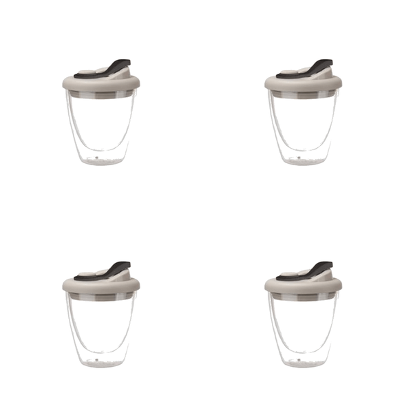 Glass Double-Layer Cup With Lid 250ml - Grey/Transparent - 4 Pack